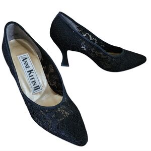 Vtg Anne Klein II Black Lace High Heels Womens  5.5 Leather Made In Italy RARE